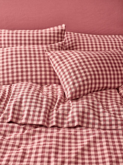 Rhubarb & Rose Pembroke Gingham Linen Blend Pillowcases (Pair)