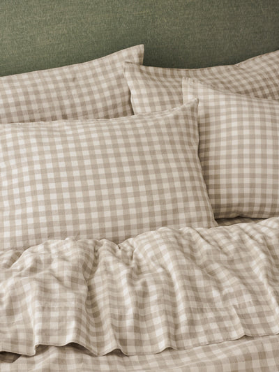 Oatmeal Pembroke Gingham Linen Blend Pillowcases (Pair)