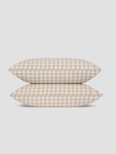 Oatmeal Pembroke Gingham Linen Blend Pillowcases (Pair)