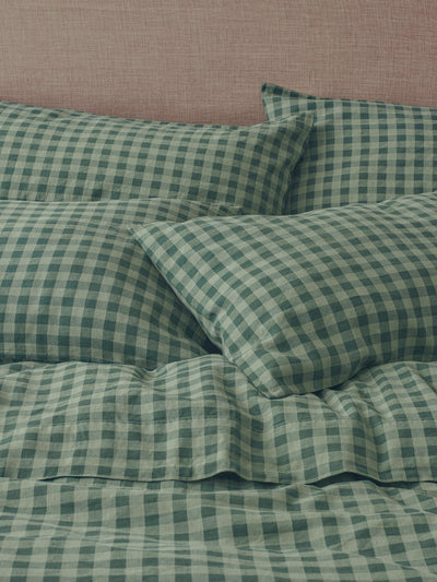 Pine Green Pembroke Gingham Linen Blend Pillowcases (Pair)