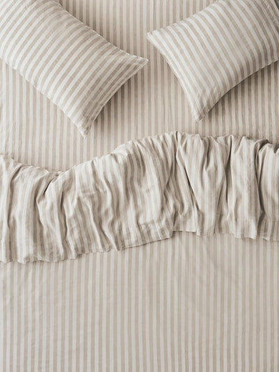 Oatmeal Pembroke Stripe Linen Blend Duvet Cover