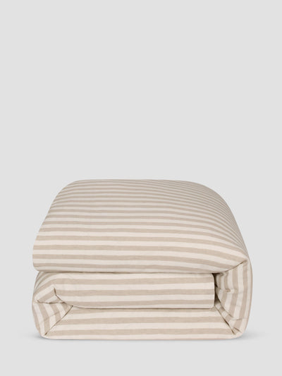 Oatmeal Pembroke Stripe Linen Blend Duvet Cover
