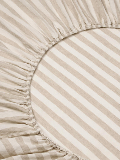 Oatmeal Pembroke Stripe Linen Blend Fitted Sheet - alternate image