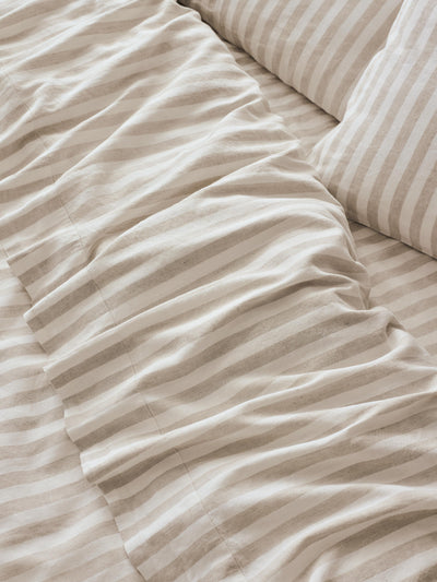 Oatmeal Pembroke Stripe Linen Blend Flat Sheet