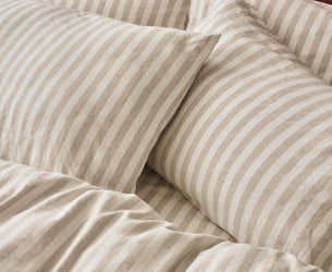Oatmeal Pembroke Stripe Linen Blend Pillowcases (Pair)