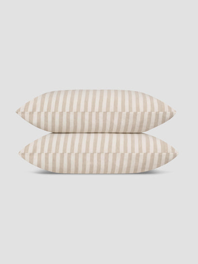Oatmeal Pembroke Stripe Linen Blend Pillowcases (Pair)