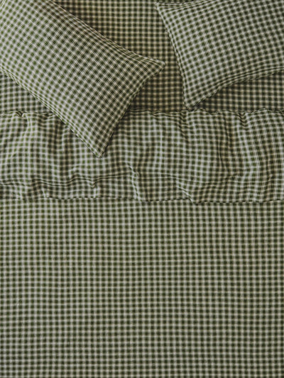 Fern Green Heritage Gingham 100% Linen Duvet Cover