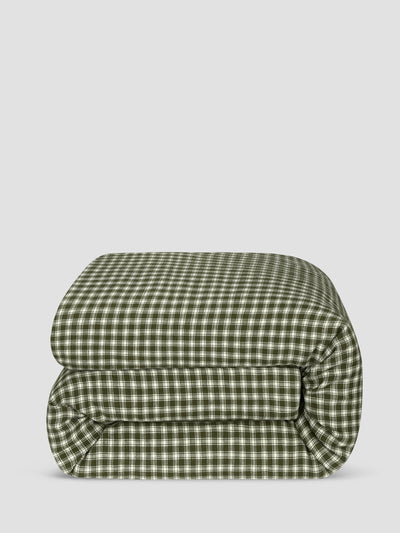 Fern Green Heritage Gingham 100% Linen Duvet Cover