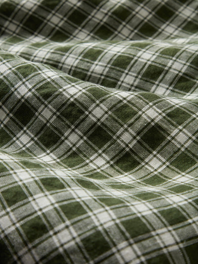Fern Green Heritage Gingham 100% Linen bedding detail