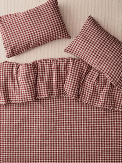 Rhubarb Heritage Gingham 100% Linen Duvet Cover