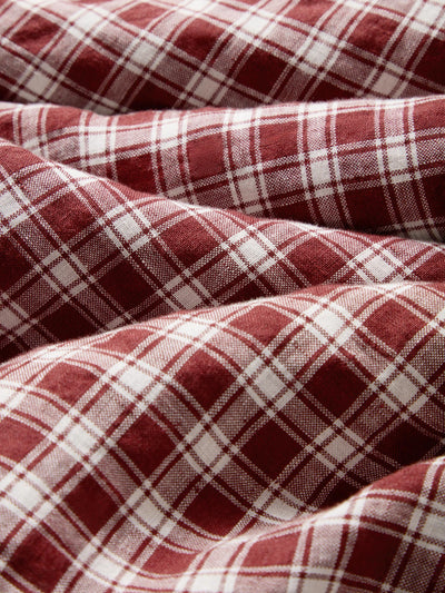 Rhubarb Heritage Gingham 100% Linen Bedding detail