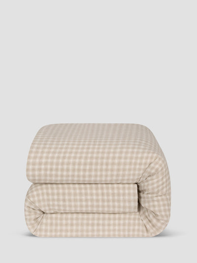 Oatmeal Heritage Gingham 100% Linen Duvet Cover