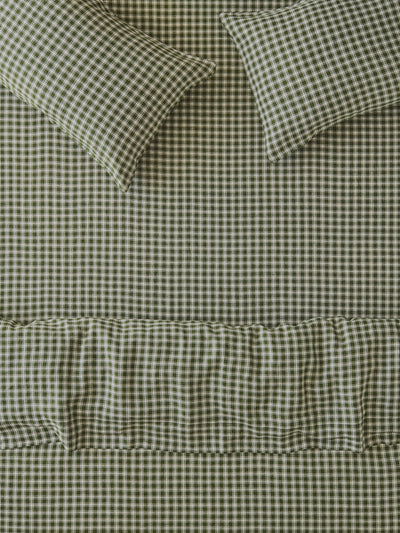 Fern Green Heritage Gingham 100% Linen Fitted Sheet