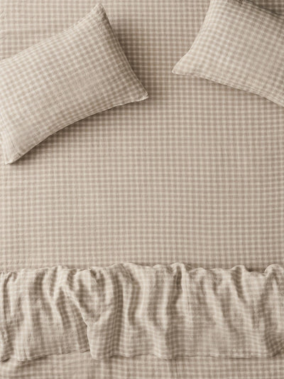 Oatmeal Heritage Gingham 100% Linen Fitted Sheet