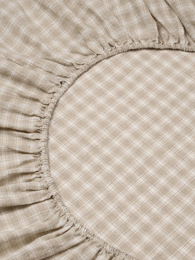 Oatmeal Heritage Gingham 100% Linen Fitted Sheet