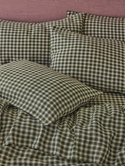Fern Green Heritage Gingham 100% Linen Pillowcases (Pair)