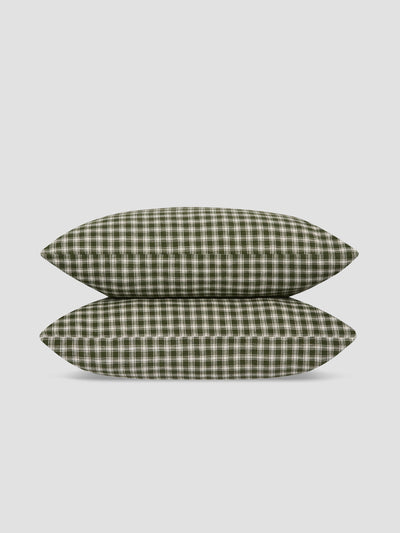Fern Green Heritage Gingham 100% Linen Pillowcases (Pair)