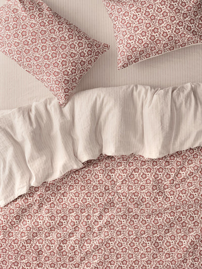 Rhubarb Folk Floral Linen Blend Duvet Cover