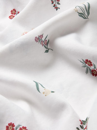 White Woodland Floral Linen Blend bedding detail