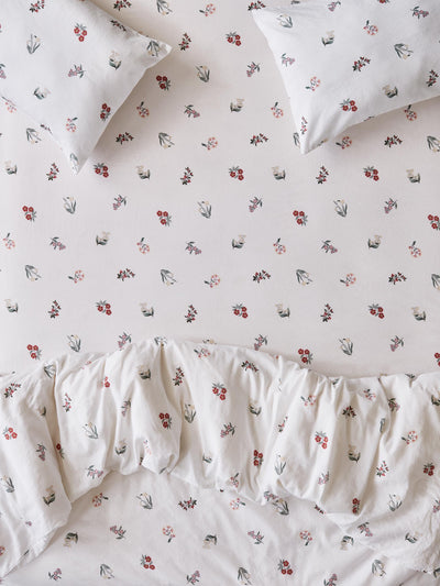 White Woodland Floral Linen Blend Fitted Sheet