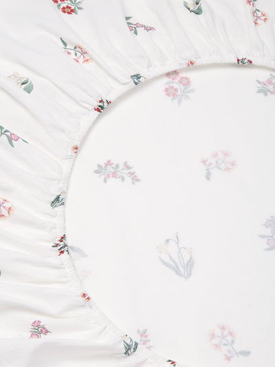 White Woodland Floral Linen Blend Fitted Sheet