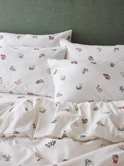 White Woodland Floral Linen Blend Pillowcases (Pair)