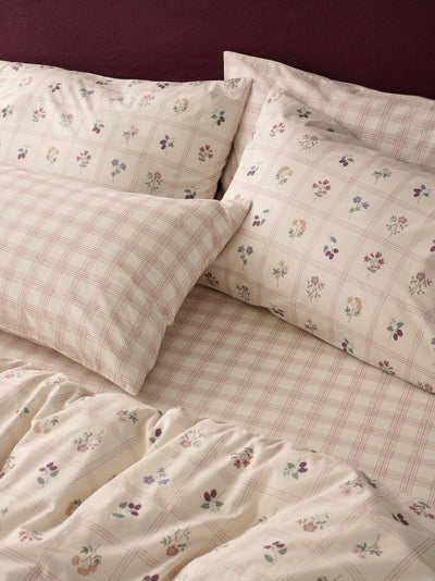Mindful Cream Hedgerow Check Cotton Pillowcases (Pair)