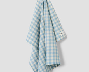 Warm Blue Gingham Linen Blend Tea Towel