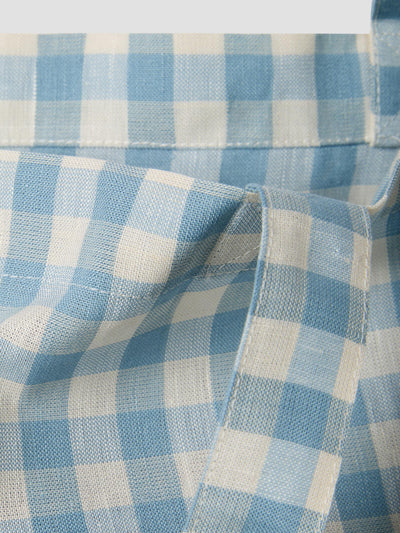 Warm Blue Gingham Linen Blend Tote Bag