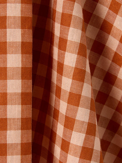 Cinnamon/Peach Colour Drenched Gingham Linen Blend Tea Towel