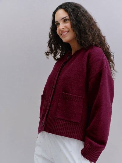 Berry Crew Neck Wool Cardigan