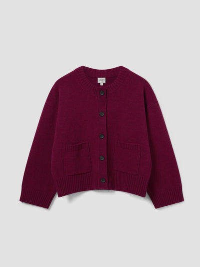 Berry Crew Neck Wool Cardigan
