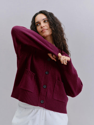 Berry Crew Neck Wool Cardigan
