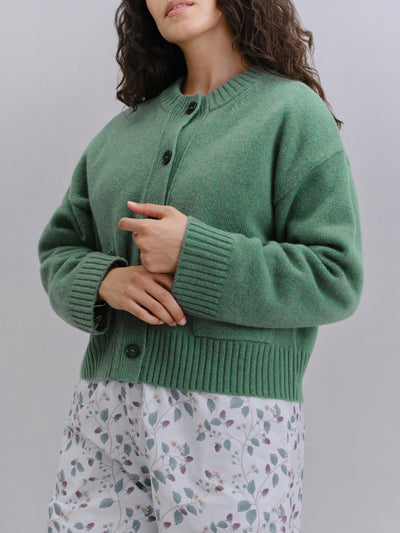 Fern Green Crew Neck Wool Cardigan