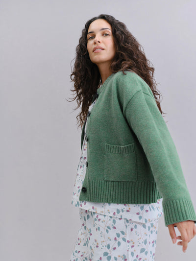 Fern Green Crew Neck Wool Cardigan