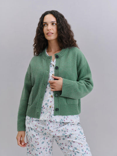 Fern Green Crew Neck Wool Cardigan
