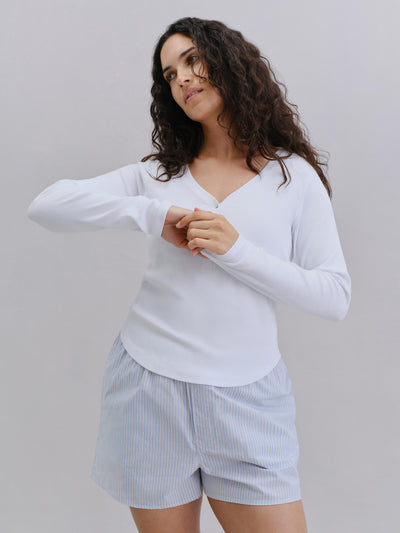 White Henley Long Sleeve Top