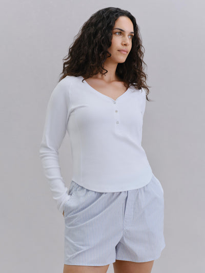 White Henley Long Sleeve Top