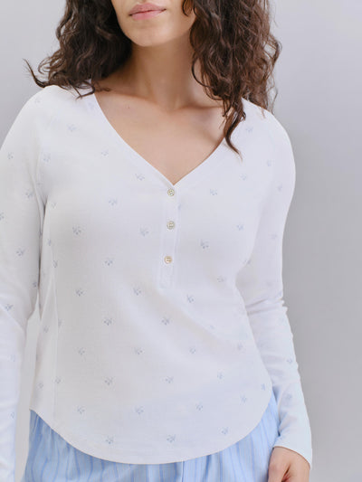 Cove Blue Martha Floral Henley Long Sleeve Top