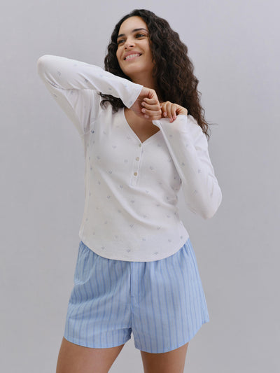 Cove Blue Martha Floral Henley Long Sleeve Top