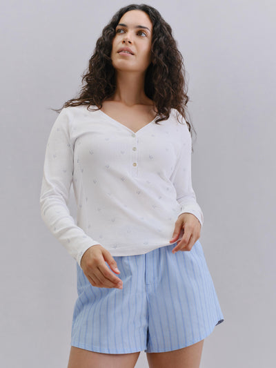 Cove Blue Martha Floral Henley Long Sleeve Top