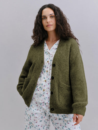 Olive Cosy V-Neck Cardigan