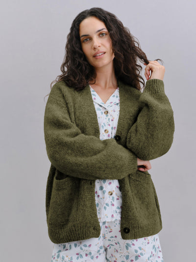 Olive Cosy V-Neck Cardigan