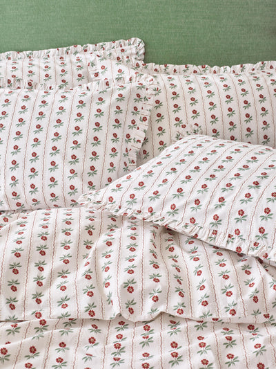 White Woodland Stripe Cotton Frill Pillowcases (Pair)
