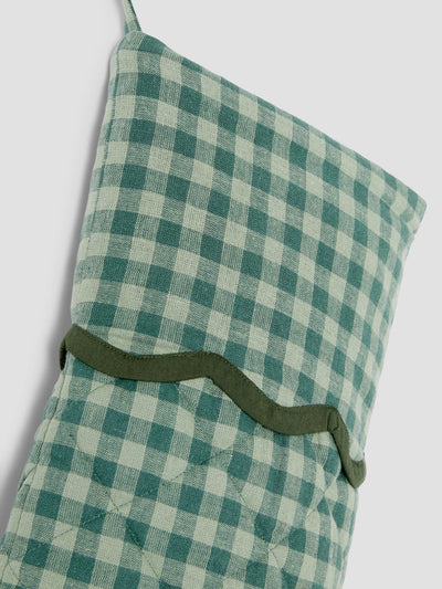Pine Green Gingham Scallop Edge Linen Blend Stocking detail