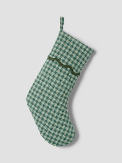 Pine Green Gingham Scallop Edge Linen Blend Stocking