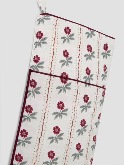 White Woodland Stripe Piped Edge Linen Blend Stocking detail