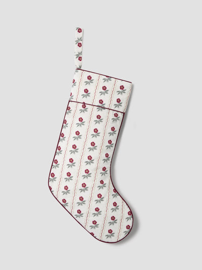 White Woodland Stripe Piped Edge Linen Blend Stocking