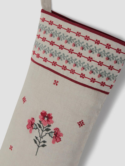 Oatmeal Cross Stitch Tapestry Linen Blend Stocking detail