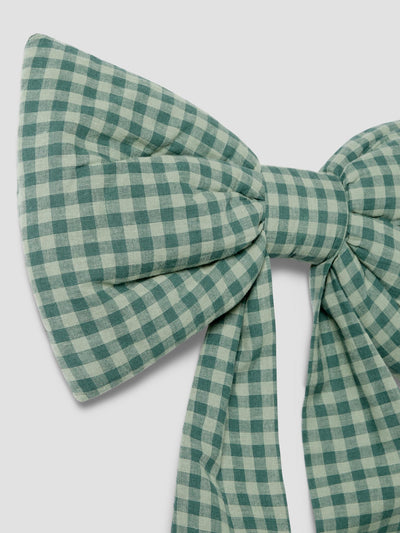 Pine Green Pembroke Gingham Linen Blend Large Bow - alternate image